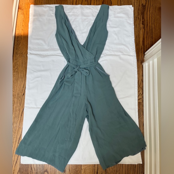 Babaton Pants - Aritzia jumpsuit with a waist tie and wide leg cropped bottom in size medium.